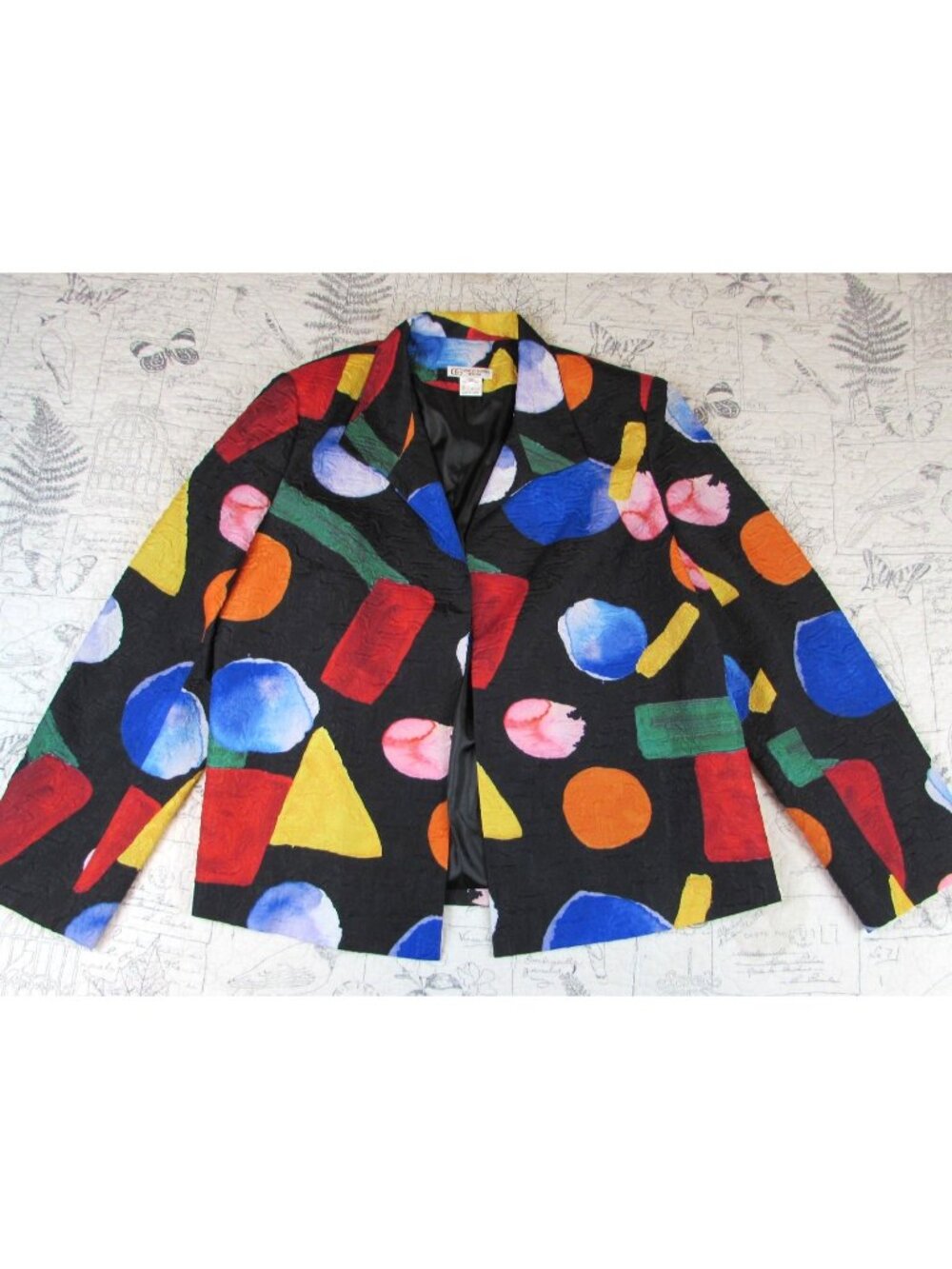 NEW Grace Chuang Bright Bold Multicolor textured open front Jacket womes 3XL